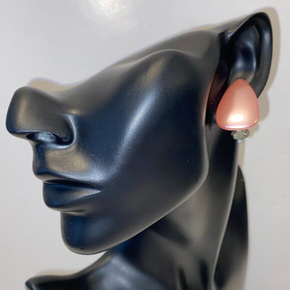 Vintage Light Pink Pearlized Earring Clip ons Teardrop Prom Wedding - Picture 2 of 4